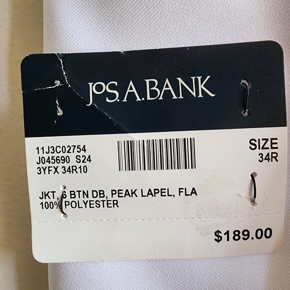 34R White Double Breasted Suit Jacket New Mens Jos A Bank Polyester Peak Lapel - Picture 4 of 17